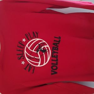 Red long sleeve crew neck that says eat sleep play volleyball size medium.